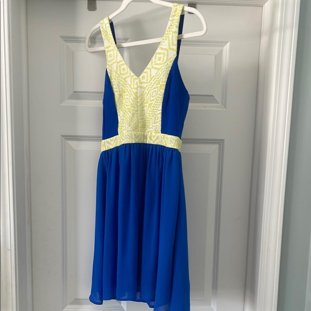 Jealous Tomato Green and Blue Pleated Sundress V-Neck Cocktail